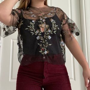 Zara Mesh Floral Embroidery Top